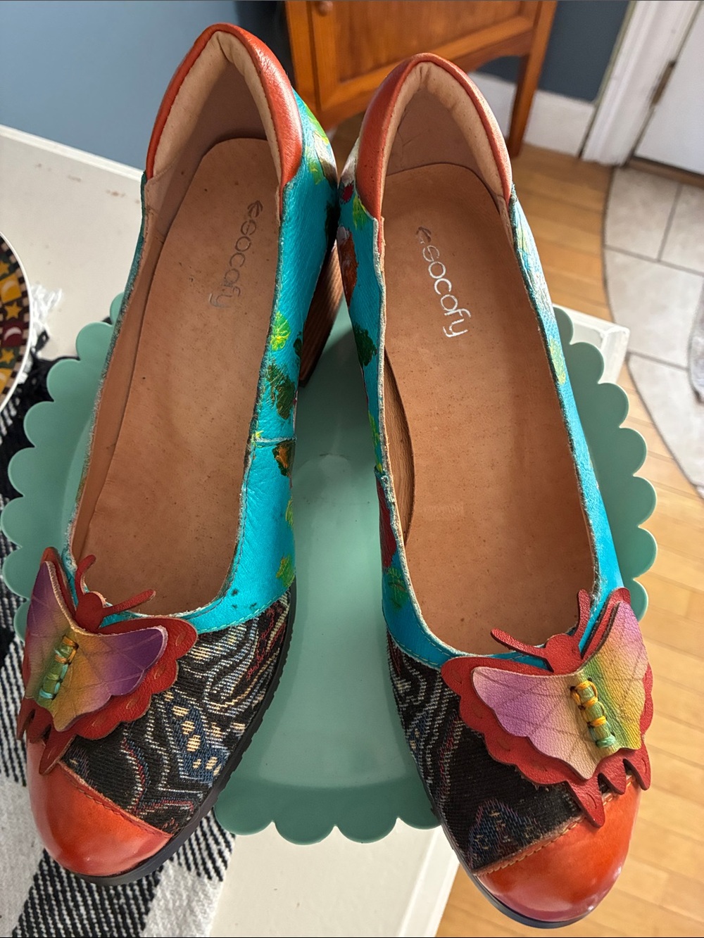 Socofy Turquoise Multi Butterfly Accent Women's Flats Size 39. - Picture 3 of 11